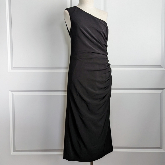 Dress The Population Martine LBD One Shoulder Stretch Knee Length Black L NWT - Picture 4 of 14